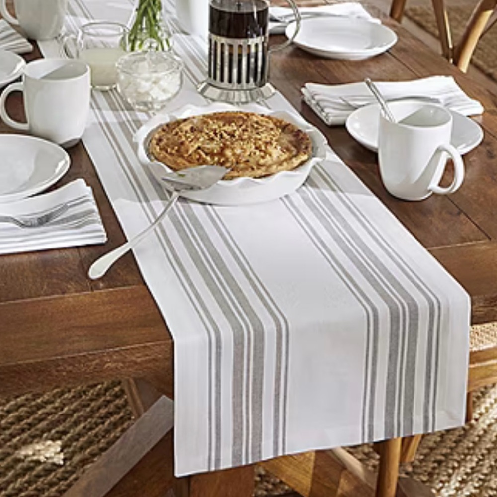 Sophisticated Striped Table Runner in Gray and White